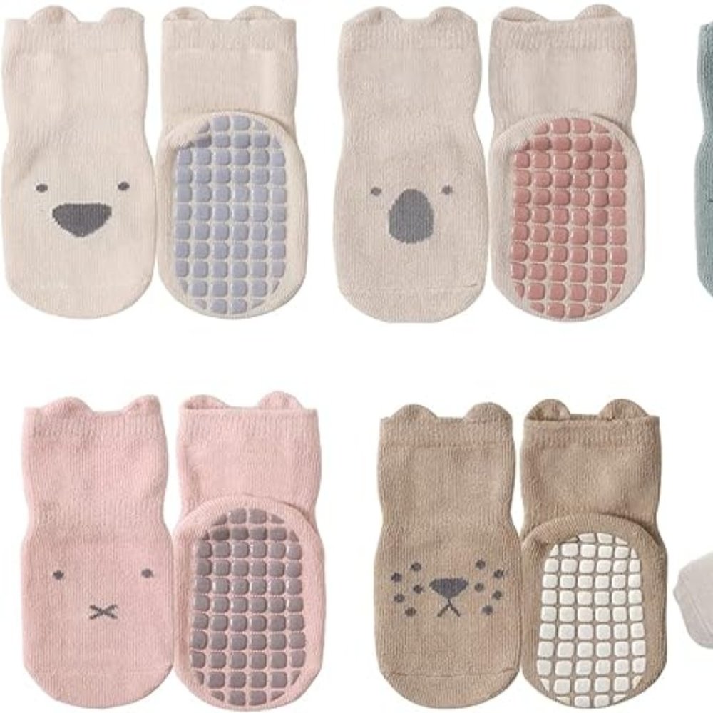 Exegawe Toddler Non Slip Socks, Cute Baby Socks with Grips Crew Socks 5 Pairs